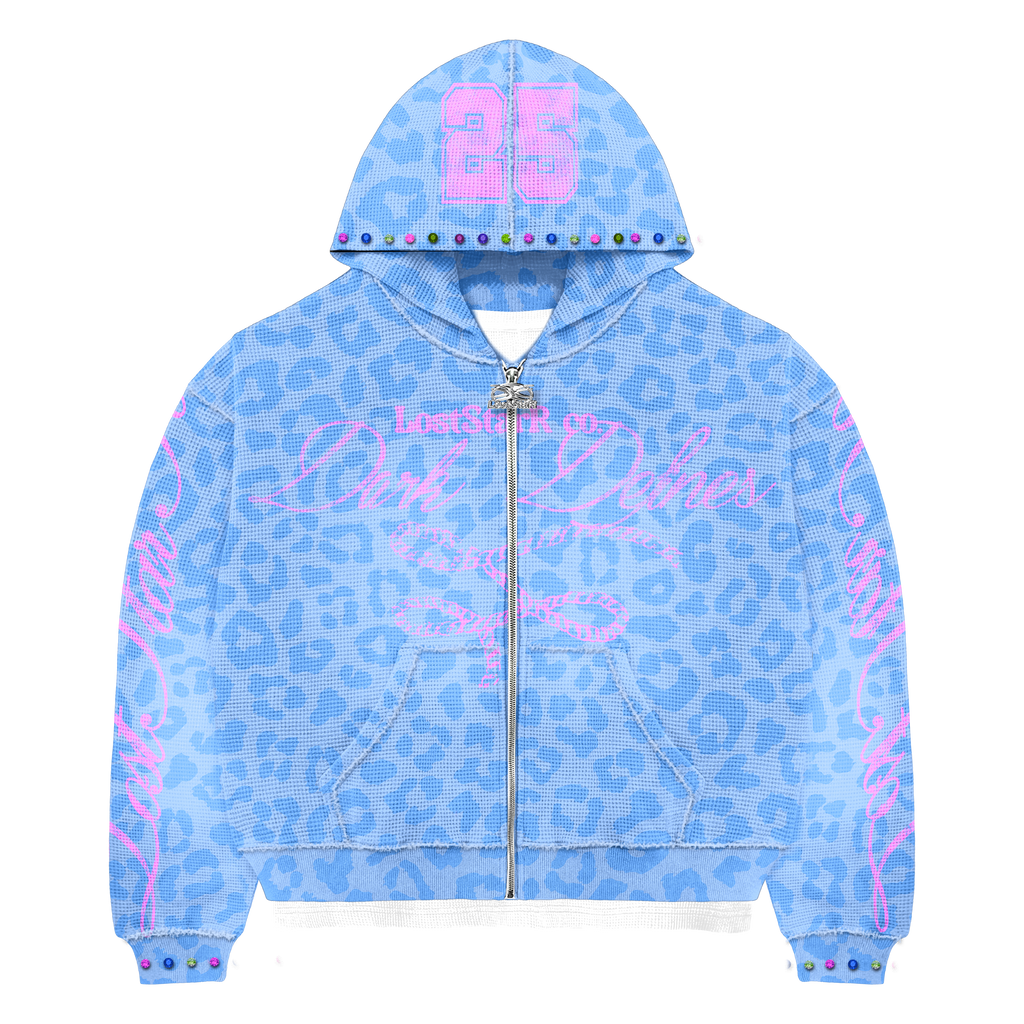 C Blue Thermal Zip-Up Jacket With Rhinestones