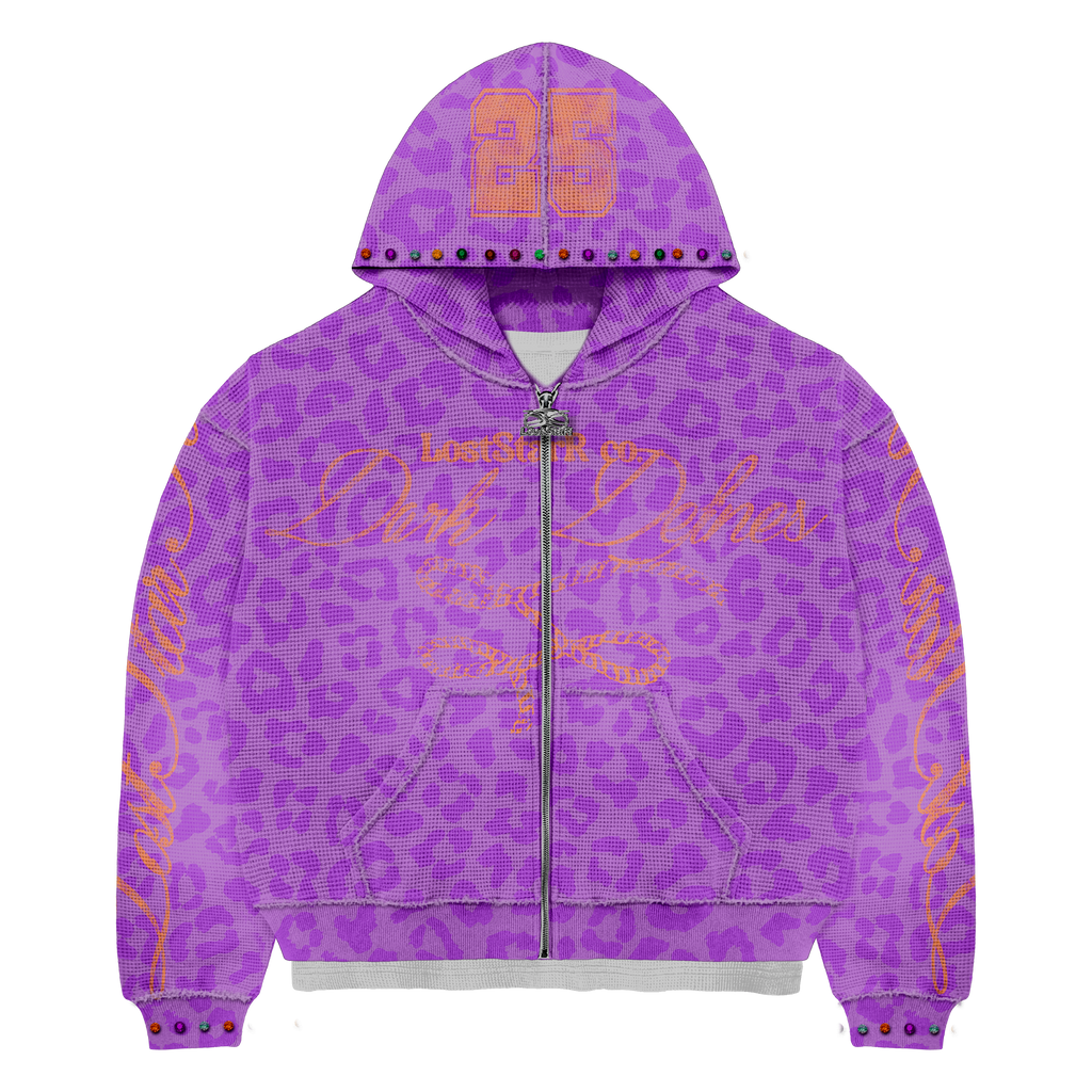 Purple Thermal Zip-Up Jacket With Rhinestones