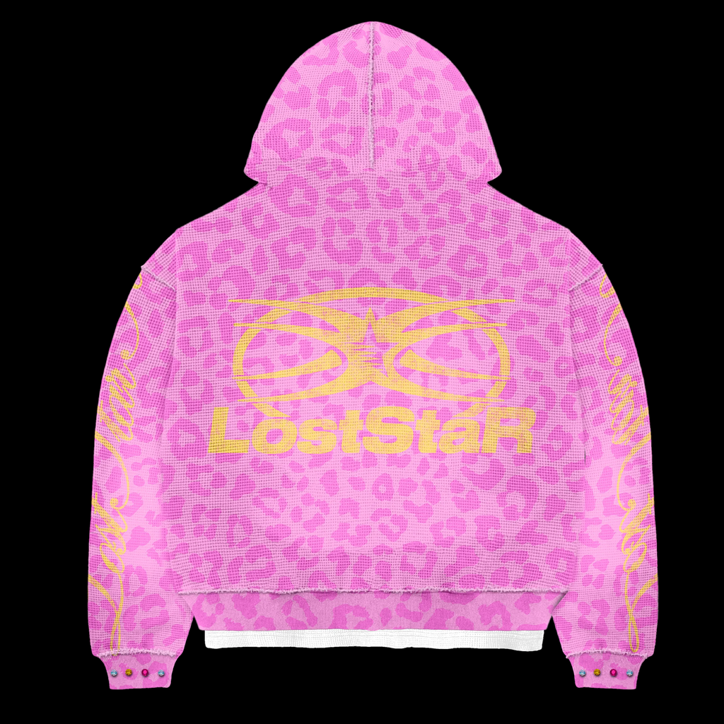 Pink Thermal Zip-Up Jacket With Rhinestones