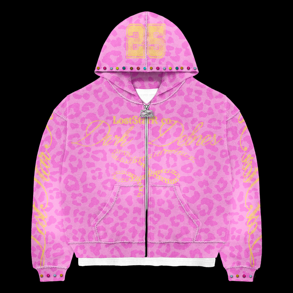 Pink Thermal Zip-Up Jacket With Rhinestones
